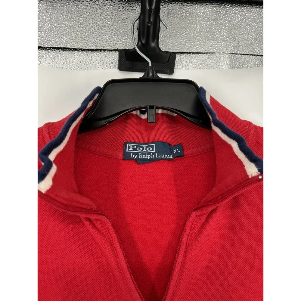 Polo Ralph Lauren Sweater‎ Men's XL Red White And Blue Mock Neck Quarter 1/4 Zip